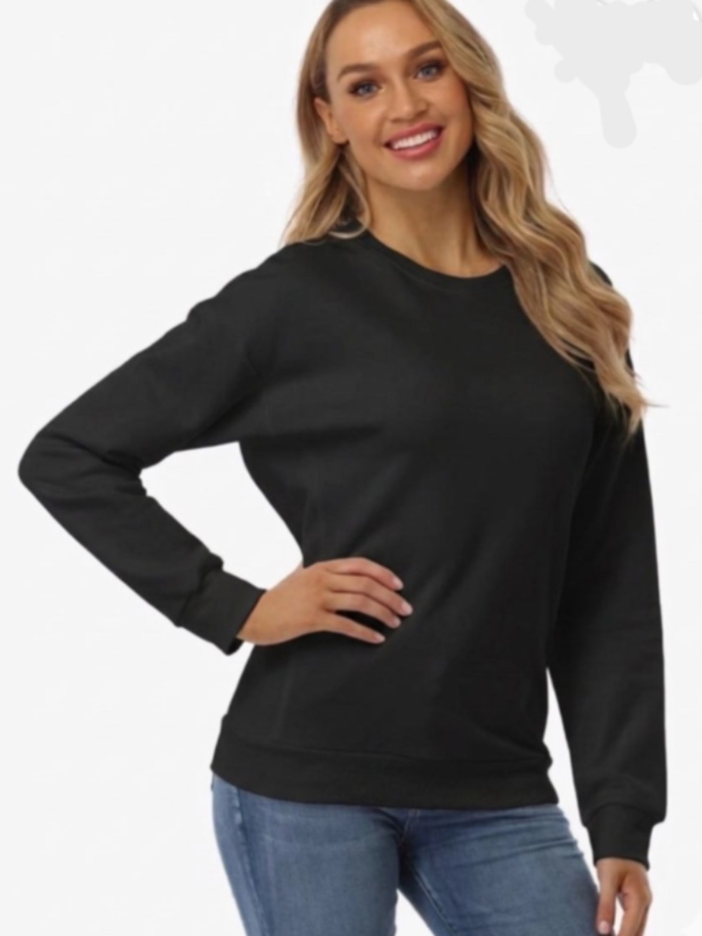 Fuinloth Jet Black Crewneck Pullover Cotton Blend Sweater - Size XL